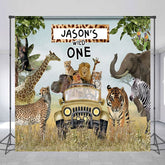 Aperturee - Aperturee Safari Animals Truck Wild One Custom Name Backdrop